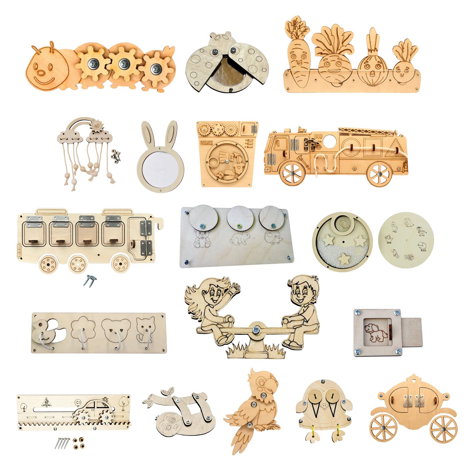 Montessori Wooden Busy Board Toddler - Drewniane elementy tablicy manipulacyjnej Montessori, zabawka